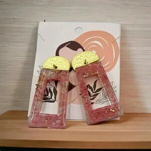 Pink Chic Glitter Girl Fancy Handcrafted Dangle Statement Earrings Resin